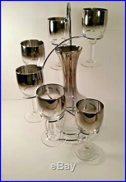 Mid Century Silver Fade Decanter & Glasses Set Dorothy Thorpe Vintage Retro 8p