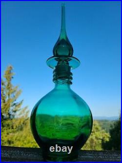 Mid Century Vintage Rainbow Glass NEWPORT Green Decanter & Stopper 14.5 MCM