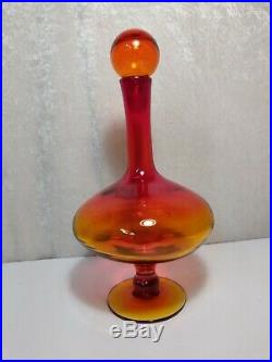 Mid to Late Century Blenko Amberina Tangerine Large Glass Vintage Decanter