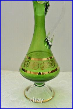 Murano Green Wine Decanter, Vintage Italy Wine Glasses