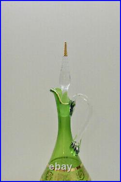 Murano Green Wine Decanter, Vintage Italy Wine Glasses