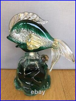 Murano Venetian Glass GIROLAMO LUXARDO Wine Fish Decanter Emerald Green VTG 1969