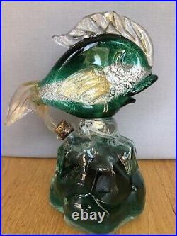 Murano Venetian Glass GIROLAMO LUXARDO Wine Fish Decanter Emerald Green VTG 1969