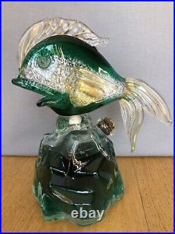 Murano Venetian Glass GIROLAMO LUXARDO Wine Fish Decanter Emerald Green VTG 1969