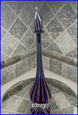 Murano Vintage-MCM Blue & Red Zanfirico Latticino Venetian Glass 16 Decanter