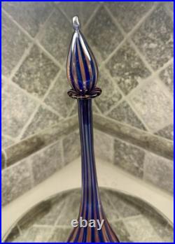 Murano Vintage-MCM Blue & Red Zanfirico Latticino Venetian Glass 16 Decanter
