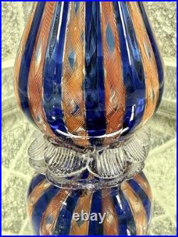 Murano Vintage-MCM Blue & Red Zanfirico Latticino Venetian Glass 16 Decanter