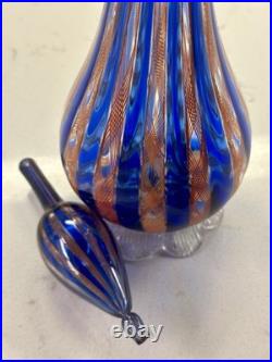 Murano Vintage-MCM Blue & Red Zanfirico Latticino Venetian Glass 16 Decanter