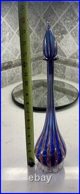 Murano Vintage-MCM Blue & Red Zanfirico Latticino Venetian Glass 16 Decanter