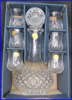 NOS Vintage Cristal d'Arques Decanter Set Six Shot Glasses Made in France