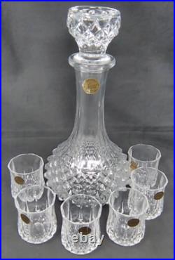 NOS Vintage Cristal d'Arques Decanter Set Six Shot Glasses Made in France