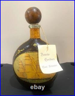 NWT 1960s Vintage Leather Wrapped Ship Italian Fausto Corduri Decanter RARE