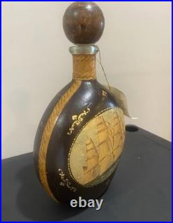 NWT 1960s Vintage Leather Wrapped Ship Italian Fausto Corduri Decanter RARE