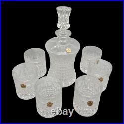 Nachtmann Bleikristal Crystal Set Whiskey Decanter 6 Tumblers Glass Vtg Barware
