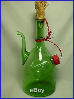 Old Vtg Green Glass Wine Decanter Handmade Italy Italian Bottle Pitcher Stopper