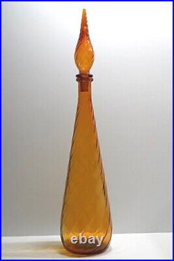 Original Vintage Mid Century Modern Amber Swirl Genie Bottle Decanter 21 3/4