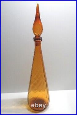 Original Vintage Mid Century Modern Amber Swirl Genie Bottle Decanter 21 3/4