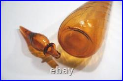 Original Vintage Mid Century Modern Amber Swirl Genie Bottle Decanter 21 3/4