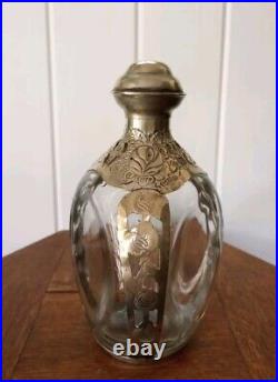 Original Vintage Pinch Haig Whiskey Silver Floral Rose Decanter Bottle