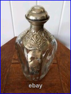 Original Vintage Pinch Haig Whiskey Silver Floral Rose Decanter Bottle