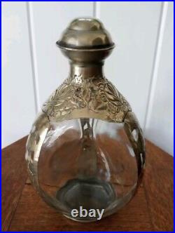 Original Vintage Pinch Haig Whiskey Silver Floral Rose Decanter Bottle