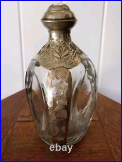 Original Vintage Pinch Haig Whiskey Silver Floral Rose Decanter Bottle