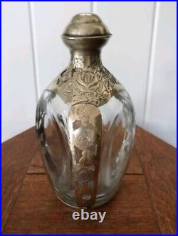 Original Vintage Pinch Haig Whiskey Silver Floral Rose Decanter Bottle