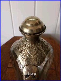 Original Vintage Pinch Haig Whiskey Silver Floral Rose Decanter Bottle