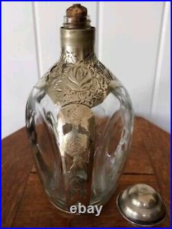 Original Vintage Pinch Haig Whiskey Silver Floral Rose Decanter Bottle