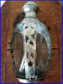 Original Vintage Pinch Haig Whiskey Silver Floral Rose Decanter Bottle