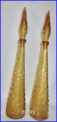 PAIR MCM Vintage Empoli Wave Design Genie Or Decanter Bottles With Stoppers ITALY