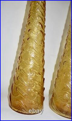 PAIR MCM Vintage Empoli Wave Design Genie Or Decanter Bottles With Stoppers ITALY