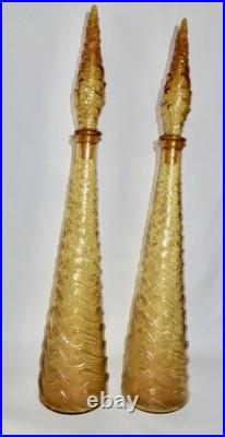 PAIR MCM Vintage Empoli Wave Design Genie Or Decanter Bottles With Stoppers ITALY