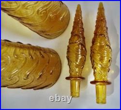 PAIR MCM Vintage Empoli Wave Design Genie Or Decanter Bottles With Stoppers ITALY