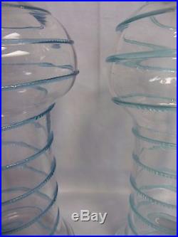 PAIR OF VTG. MURANO ITALIAN DECANTERS CLEAR GLASS withOVERLAY BLUE GLASS SWIRLS