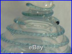 PAIR OF VTG. MURANO ITALIAN DECANTERS CLEAR GLASS withOVERLAY BLUE GLASS SWIRLS