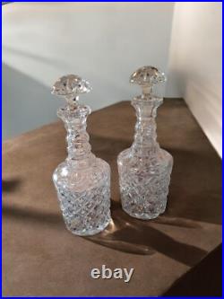 PAIR Vintage Decanter Pressedl Glass & Pressed w Stoppers 15 Tall
