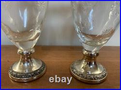 Pair Antique Vintage Etched Glass Decanter Silver Plate Dragon Italy Buton 1920