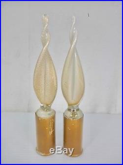 Pair Large Vintage Murano Art Glass Lamp Finials Decanter Stoppers