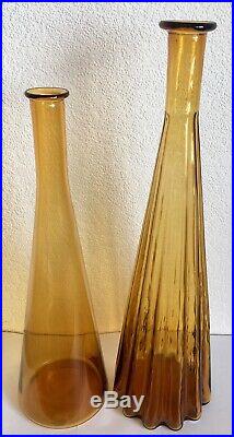 Pair Of Retro MCM Amber/yellow Art Glass Genie Bottle Empoli Vintage Decanters
