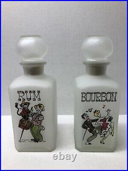 Pair Of Vintage 4/5 Quart Frosted Glass Liquor Decanters with Stoppers