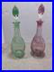 Pair-Rare-Vintage-Bohemian-Cut-to-Clear-Crystal-Decanters-Green-Cranberry-Set-01-tle