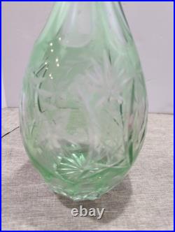 Pair Rare Vintage Bohemian Cut to Clear Crystal Decanters Green Cranberry Set
