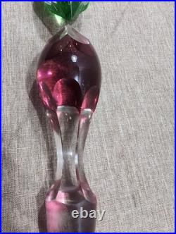Pair Rare Vintage Bohemian Cut to Clear Crystal Decanters Green Cranberry Set