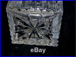 Pair Set of 2 Vintage Square Crystal Glass Whiskey Bar Decanters with Stoppers