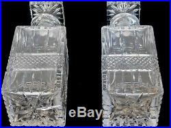 Pair Set of 2 Vintage Square Crystal Glass Whiskey Bar Decanters with Stoppers