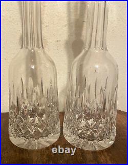 Pair Vintage Heavy Cut Crystal Glass Liquor Wine Decanters w Stoppers 14.75