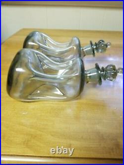 Pair Vintage Holmegaard Curved Decanter Extreme Pinched Smoky Glass CrownStopper