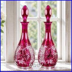 Pair of 14 vintage Nachtmann Cranberry cut to clear Crystal decanters STUNNING