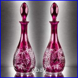 Pair of 14 vintage Nachtmann Cranberry cut to clear Crystal decanters STUNNING